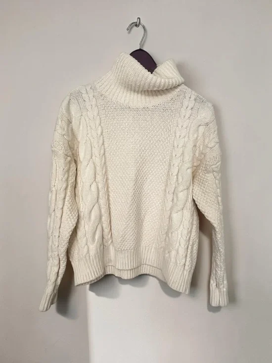 Madewell Cable Turtleneck Fisherman Sweater Cream Funnel Pullover Cozy - Small - Picture 1 of 8